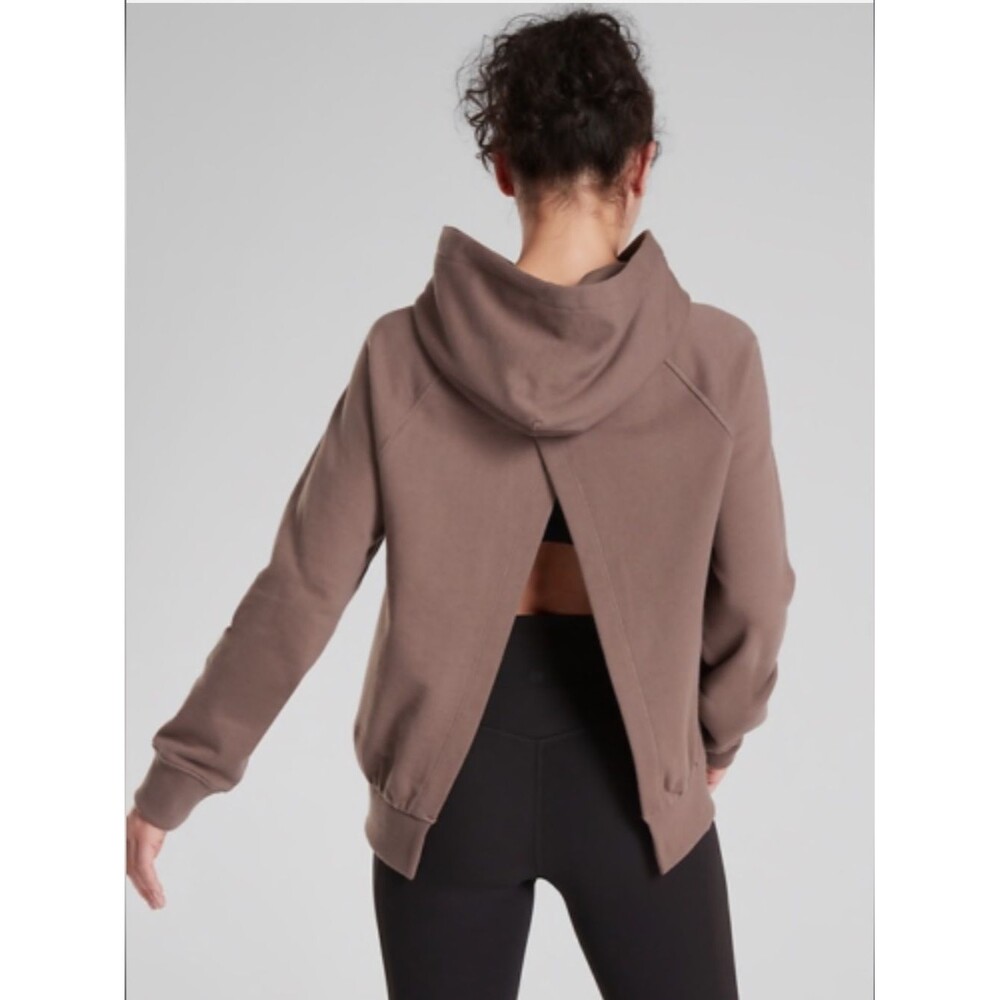 Athleta Moonrise Hoodie Mineral Brown Mauve Open-Back Split Sz XS Athletic Chic